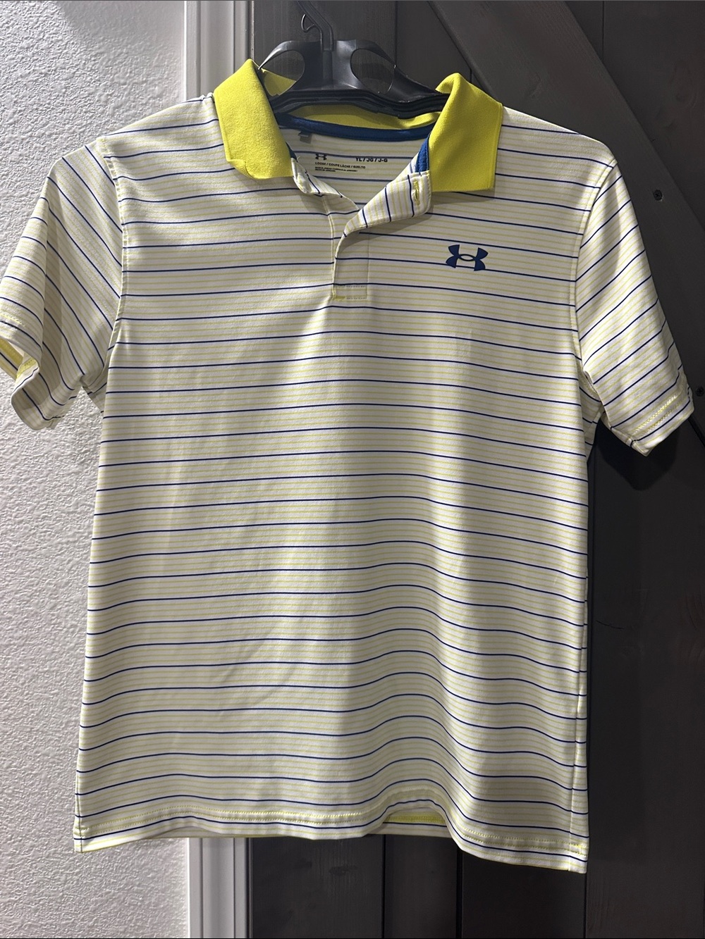 Under Armour Yellow and Blue Striped Polo Shirt